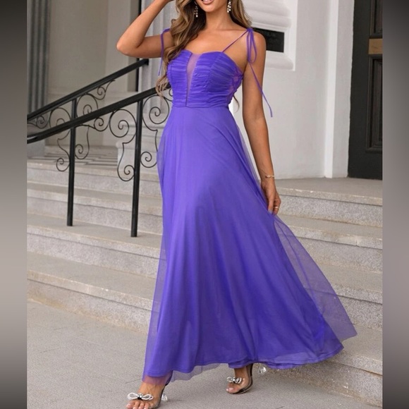 Luxe mesh overlay party formal evening prom bridesmaids dress - Picture 6 of 11